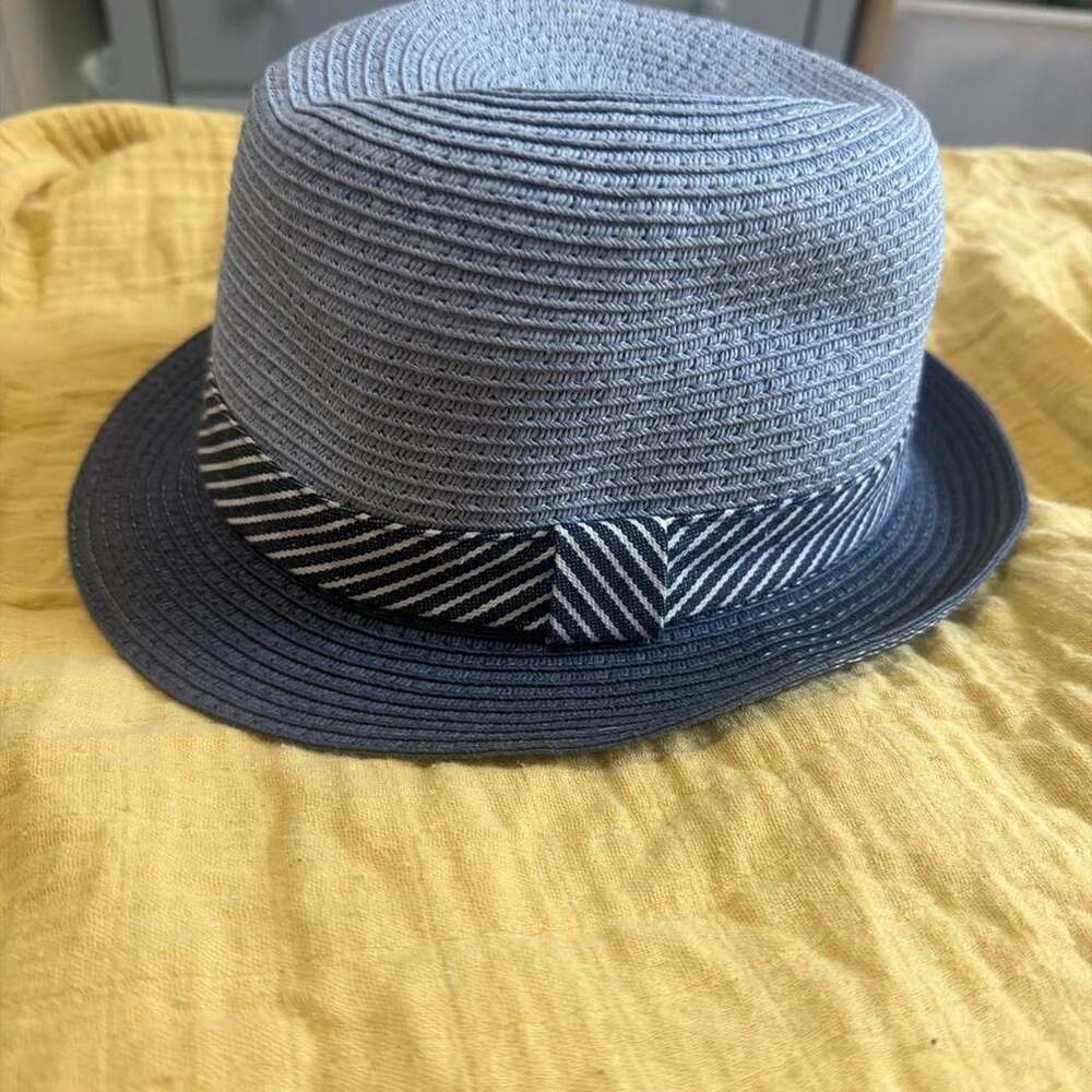 Unbranded Gray and Navy Blue Straw Fedora Hat